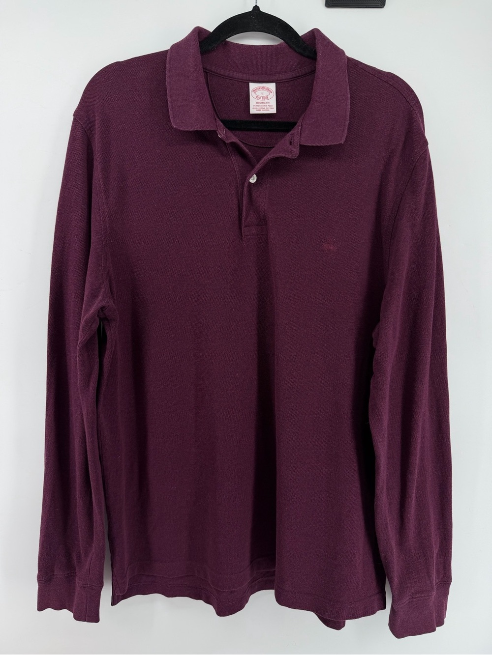 Brooks Brothers Burgundy Long Sleeve Polo Shirt Supima Cotton Size L